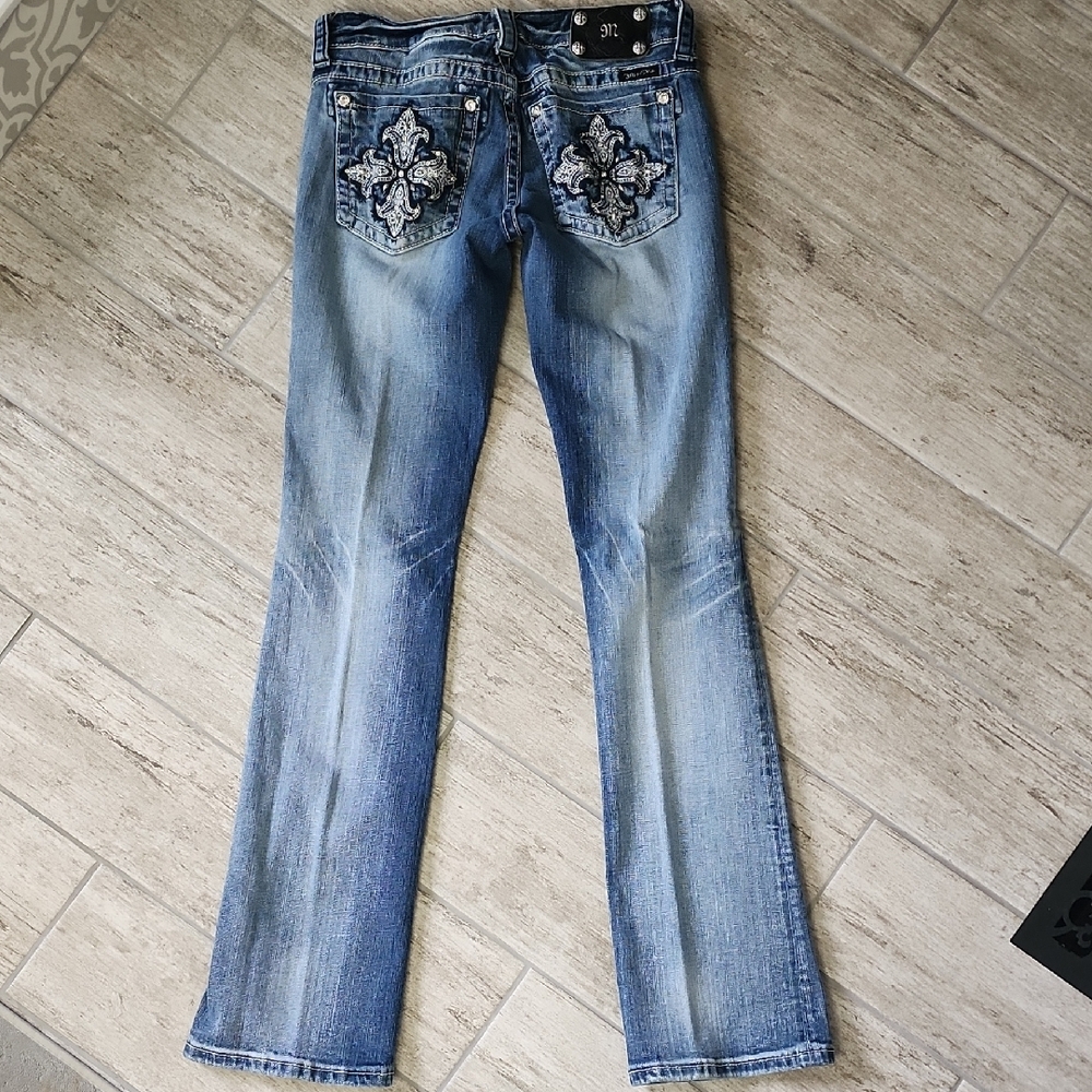 Miss Me Blue Boot Cut Jeans with Embellished Back 33 Inch Inseam
